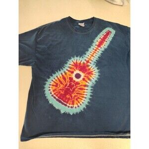 Hanes Heavyweight Tie Dye Guitar T-Shirt Jimmi Hendrix Style men's 2XL blue